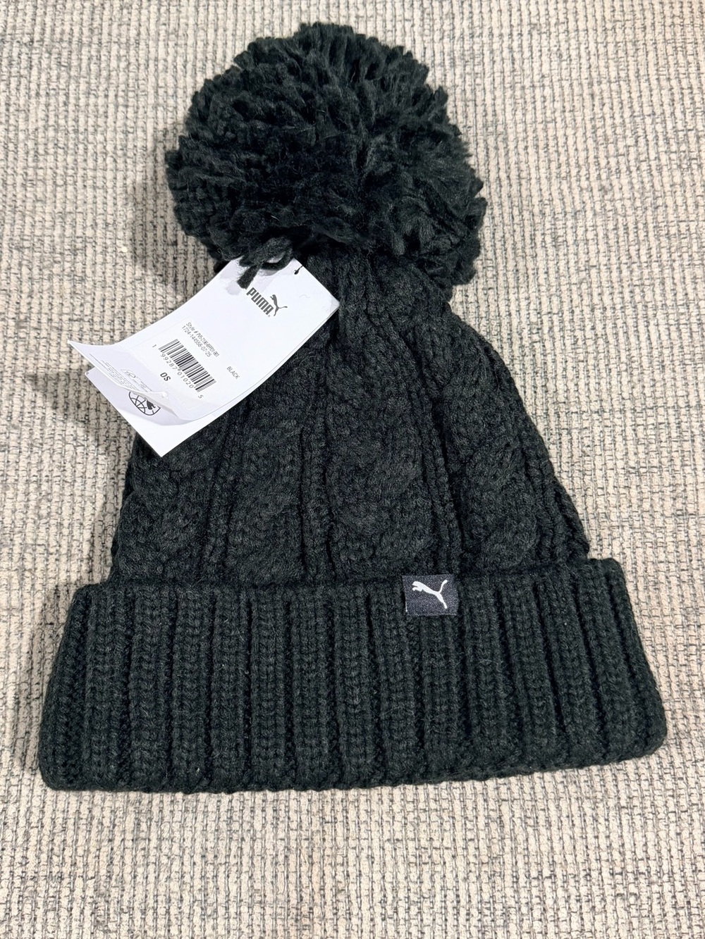 Puma Black Knit Pom Cuffed Beanie